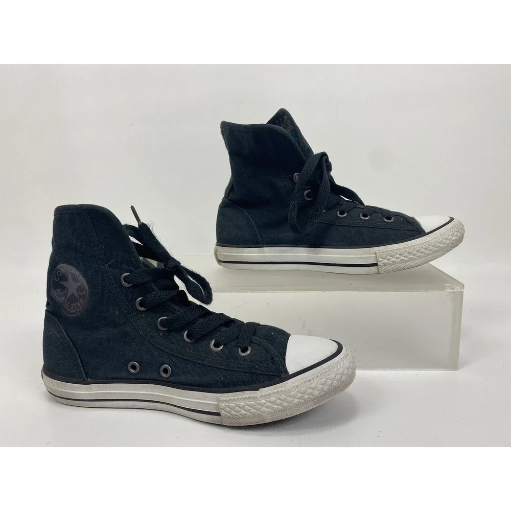 CONVERSE ALL STAR CHUCK TAYLOR BLACK FOLD OVER HI TOP SHOES‎ YOUTH SIZE 3